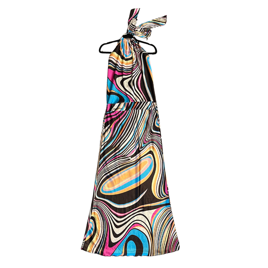 WORSHIP 80's Silk Vintage Multicolour cowl neck maxi dress P0626