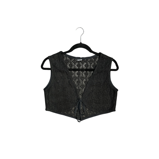 Black Cotton lacey sheer mini tie waist coat B0526