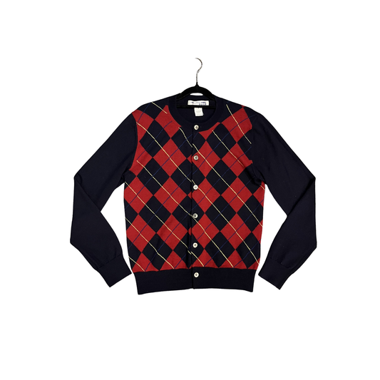 COMME DES GARCONS Navy red checkered wool cardigan B0526