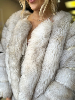 Vintage 70's faux white fox fur coat
