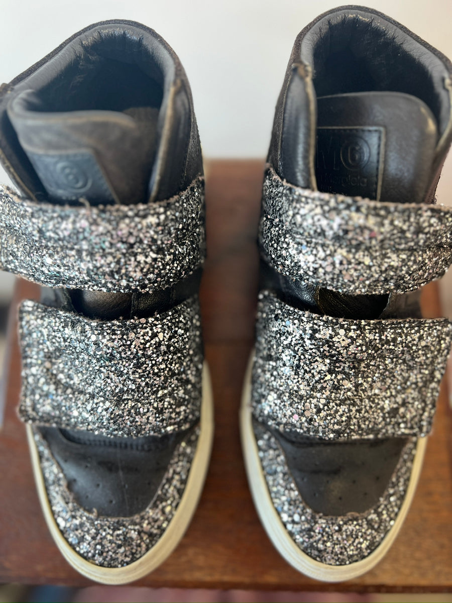 Maison Margiela Black Leather with Glitter Hi Tops