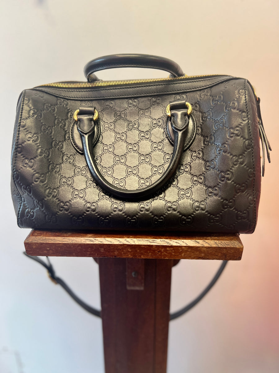 Gucci embossed Black Gucci Bowler Bag RRP $6000