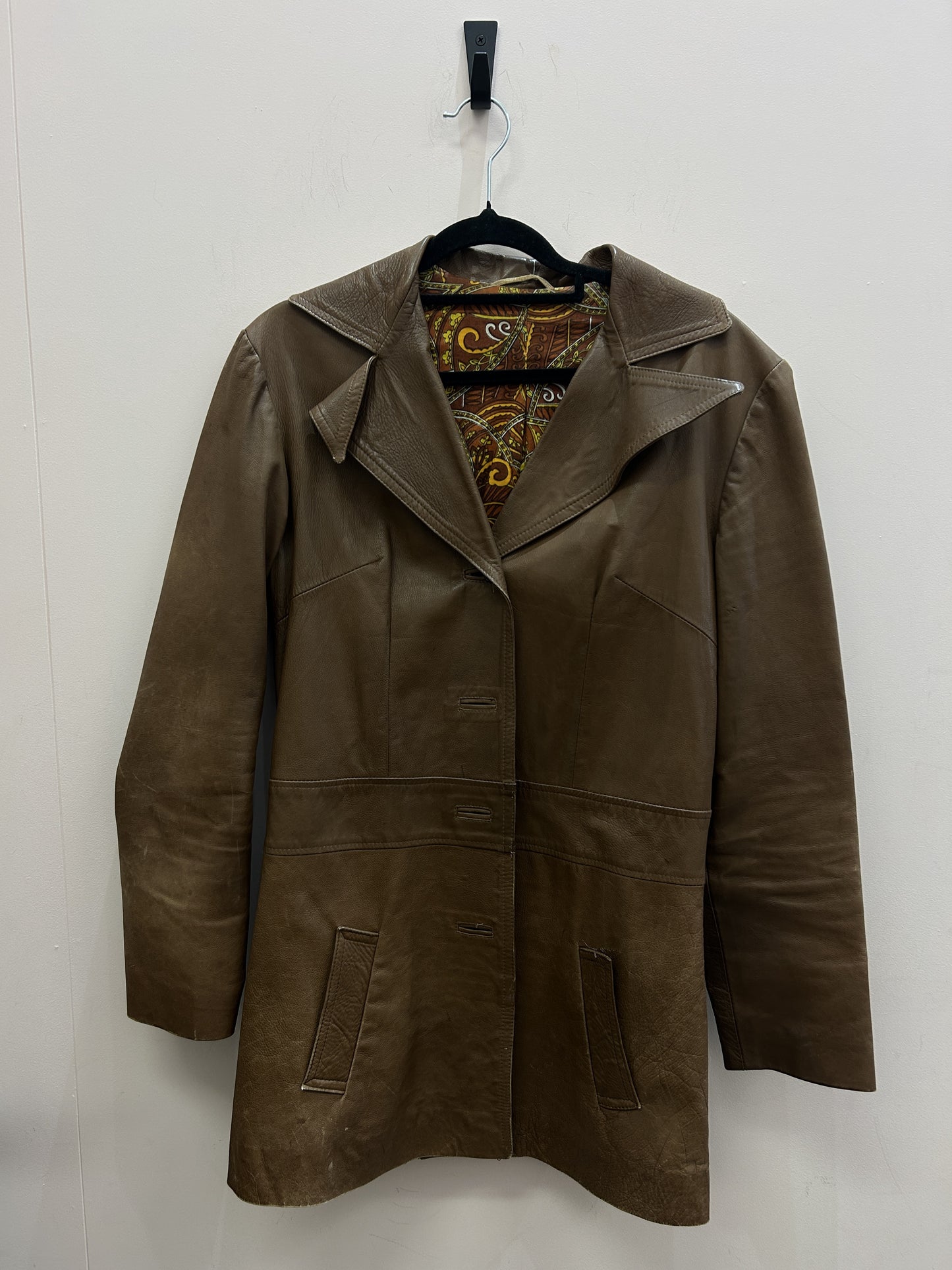 1970's tan leather Journalist coat Y1024