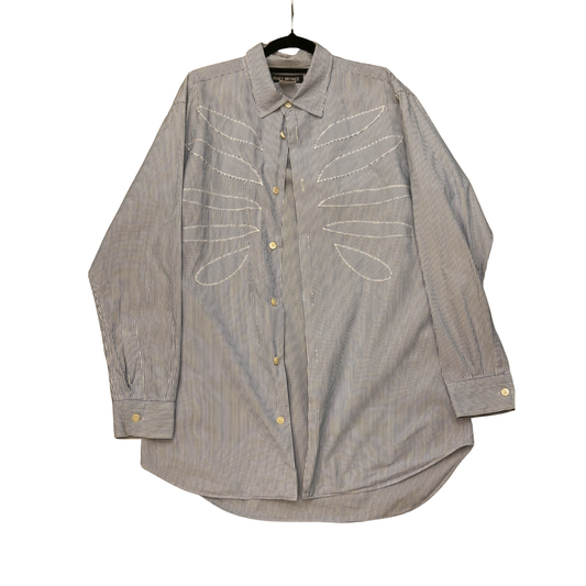 ISSEY MIYAKE Cotton White Blue stripe Rib Patch Shirt B0725