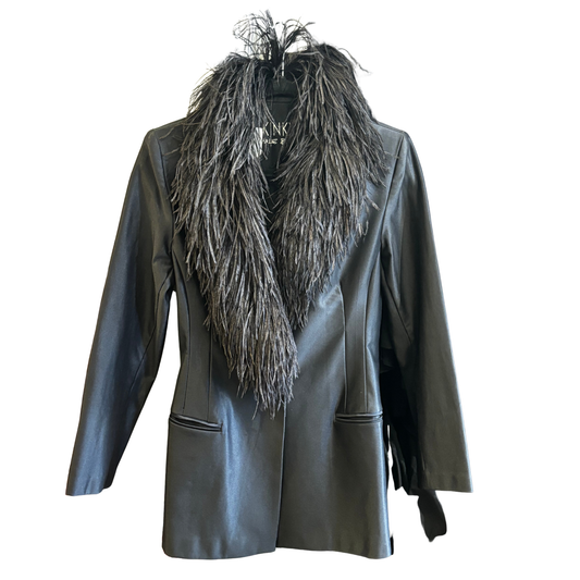 CHARLIE BROWN KINKY Black Vintage Feather colar Coat R0725