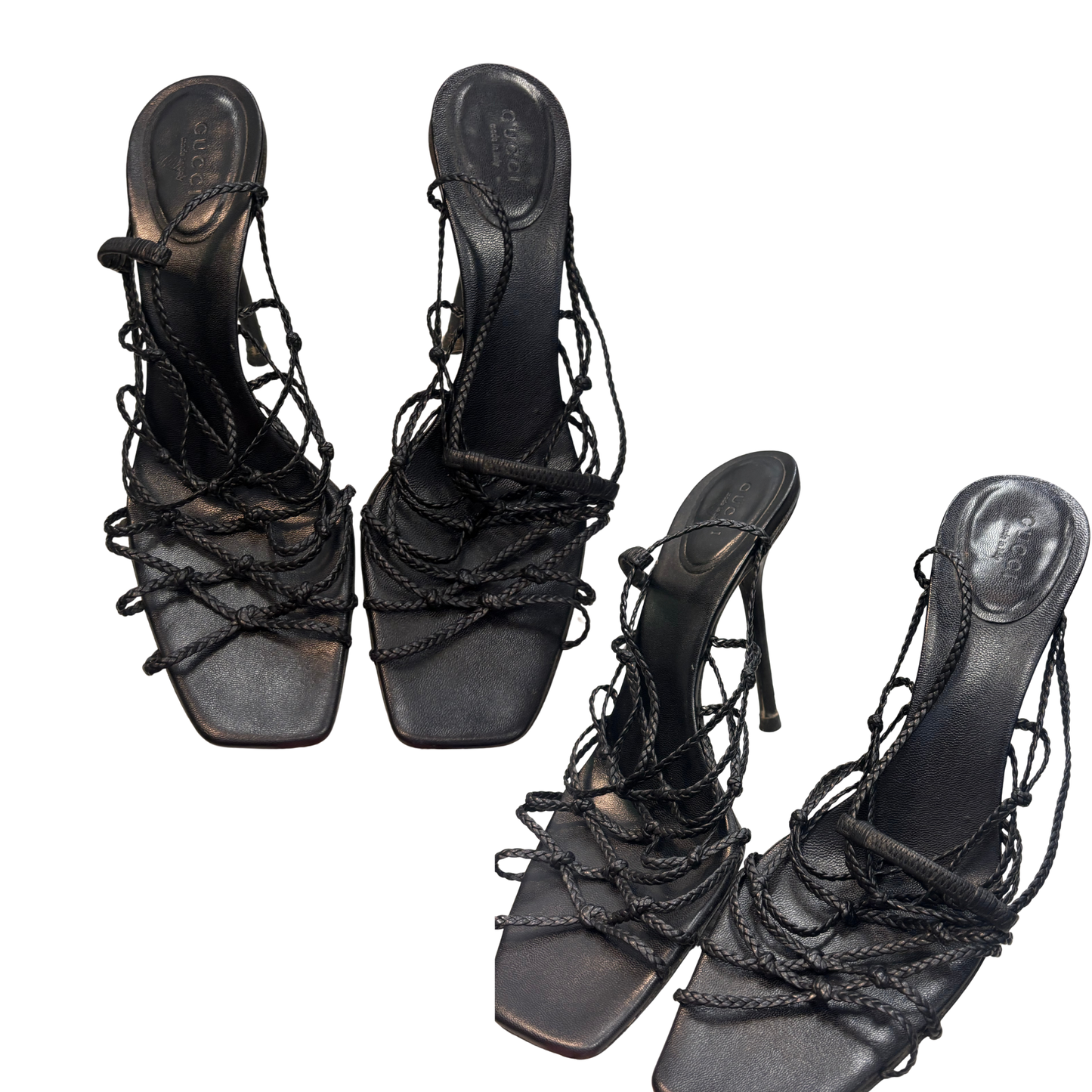 GUCCI Black LEather heeled Strappy sandles Y1025