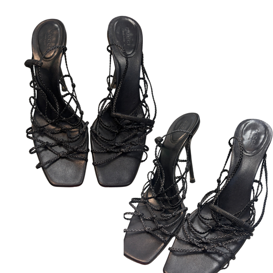 GUCCI Black LEather heeled Strappy sandles Y1025