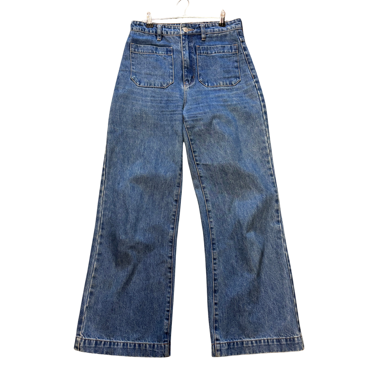 ROLLAS blue denim high waist wide leg pants with pocket detail P1125