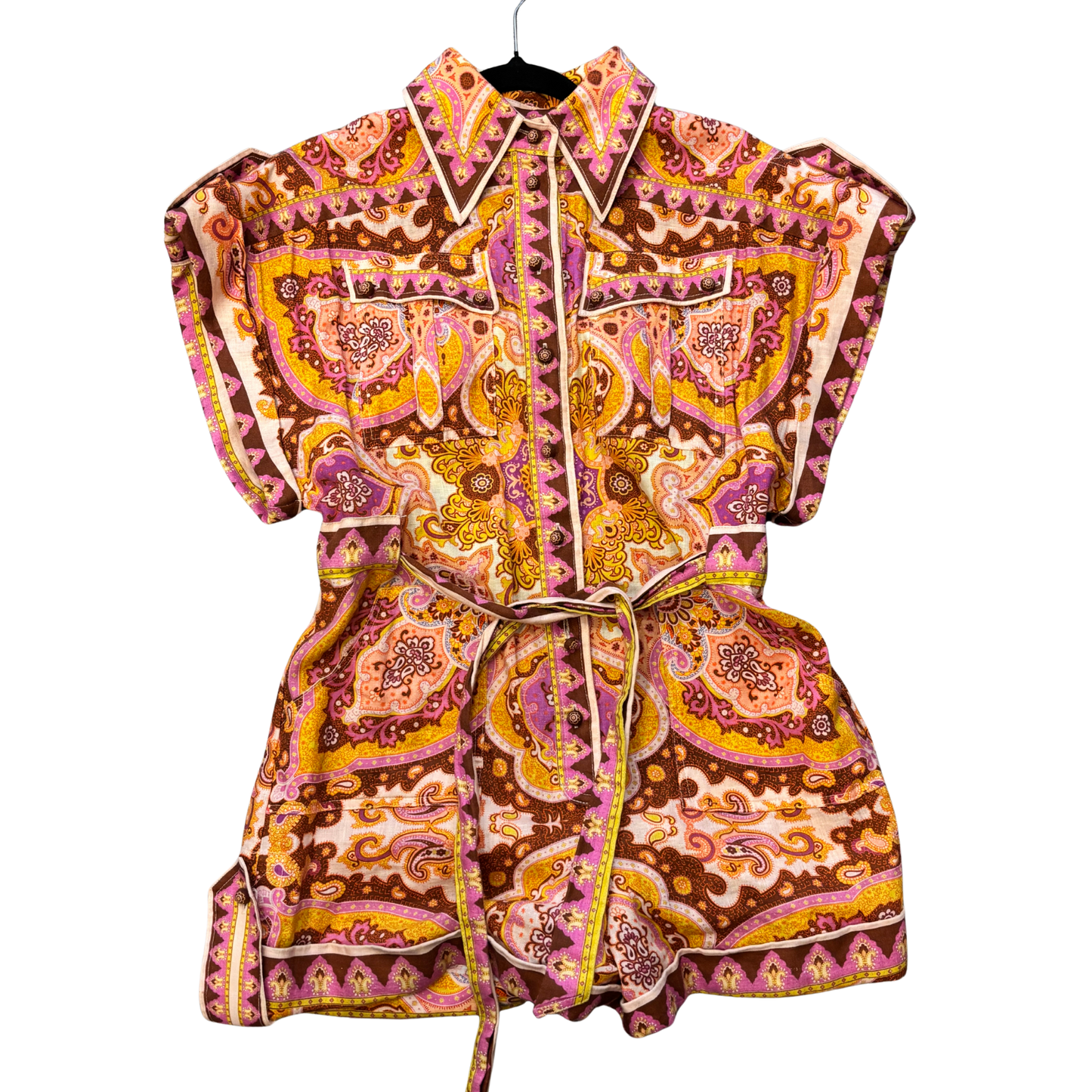 ZIMMERMANN multi coloured paisley linen romper, with tie P1125
