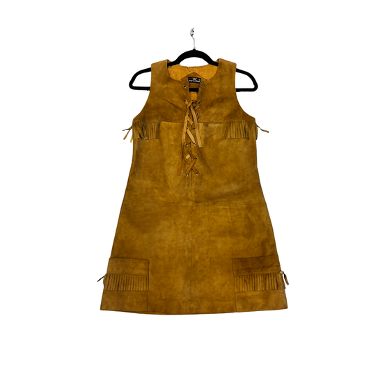 CORTEFIEL Vintage Finge Tan Suedde dress P0625