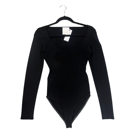 PARIS GEORGIA black corsette shape long sleeve bodysuit Y0925