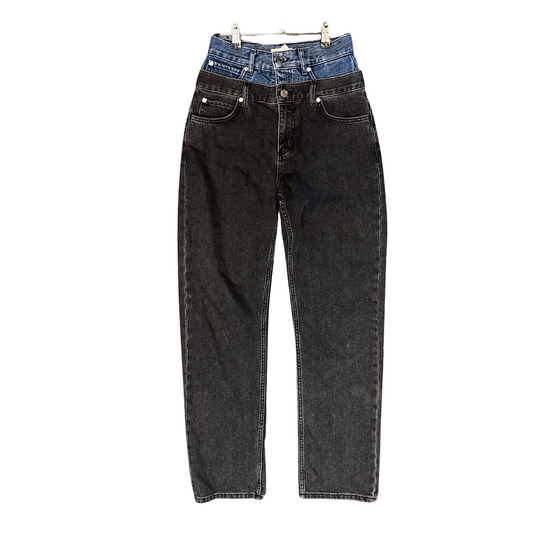 SANDRO blue and black denim jeans with double waist Y0126