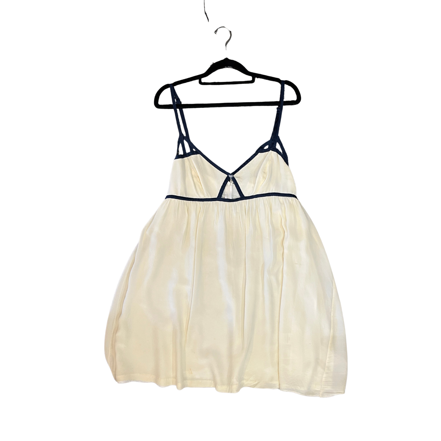 GRAB DENIM Cream Navy Trim silk Mini Dress R1225