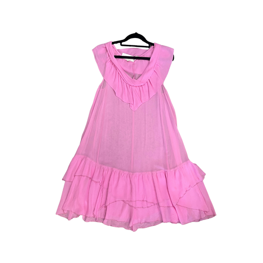 KINGAN JONES pink silk sleeveless dress with ruffles  Y0126