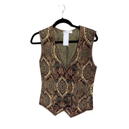 CHRISTIAN DIOR boutique Vintage 1980s Gold Green embroidered vest R0126