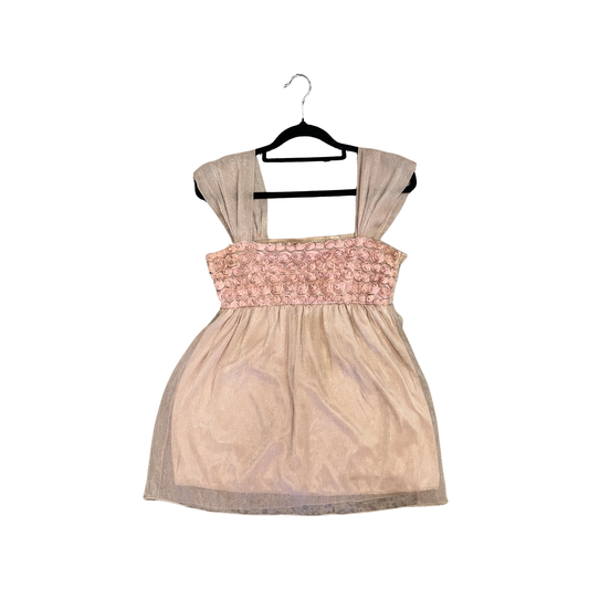 Brown Beige Sheer sparkle Pink Rose detail Tank P0126