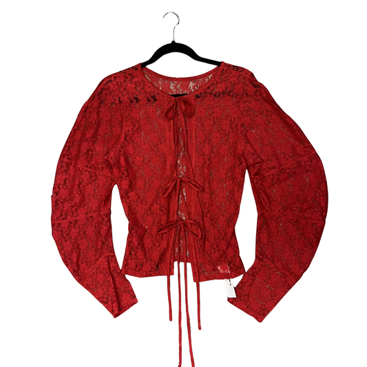 EMMA SOFIE red lacey Tie middle Longsleeve Top Y0226