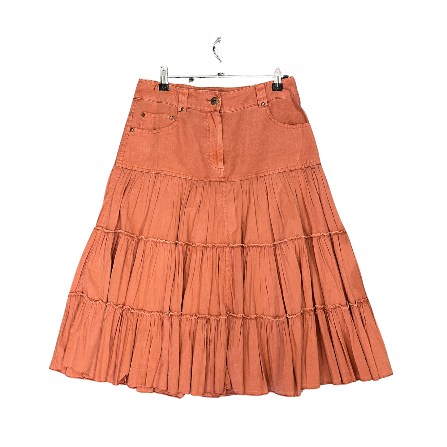 JACQUELINE RIU orange denim Pleated botton Vintage midi Skirt R0226