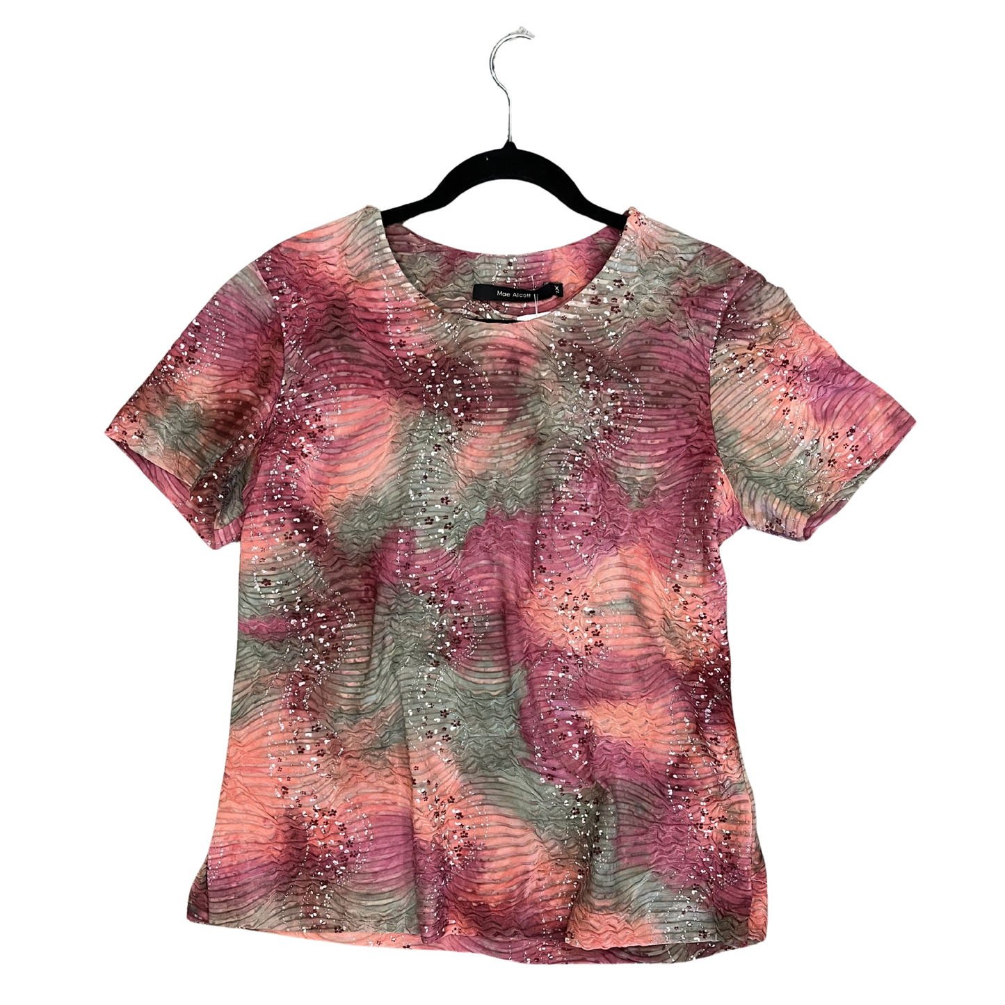 MAE ALCOTT ribbed pink green sparkle tshirt