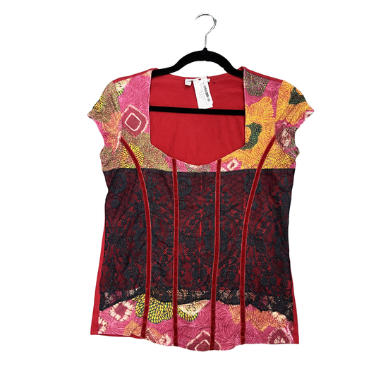 VSSP vintage red Multicolour lace baby tee P0226