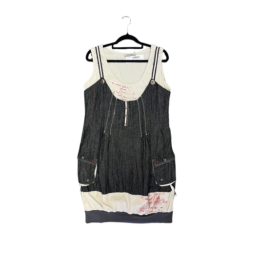 WE...LOVE Grey cream layered Style Red detrail Midi dress Y1225