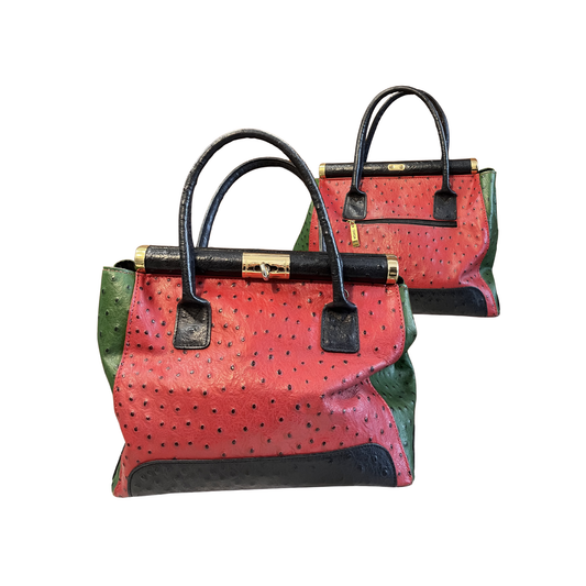 GIADA PELLE Vintage green red black leather ostrisch bag B0226