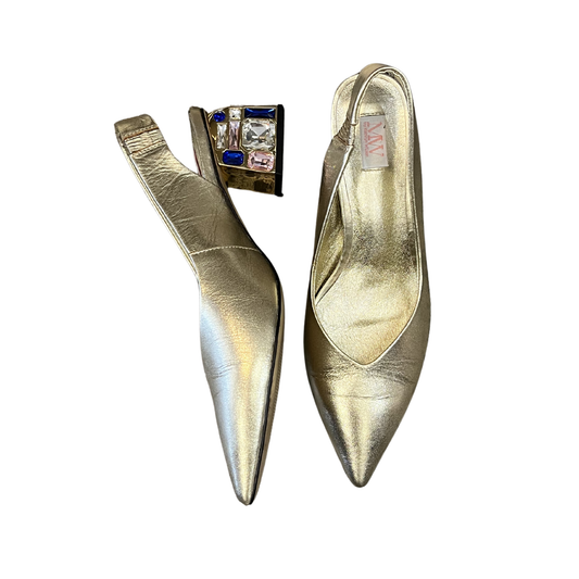 KATHRYN WILSON gold jem heeled Slingbacks (new w/box) B0226