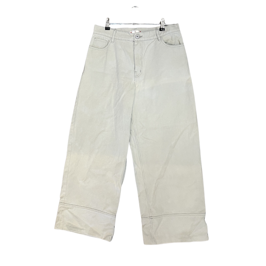 WEAR Cream/mint mid rise wide leg jeans P0226