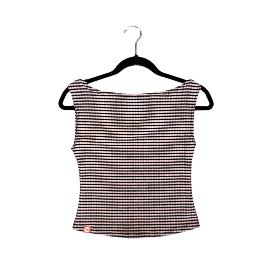 VIDA THE LABEL nz purple black stripe one shoulder tee B0326