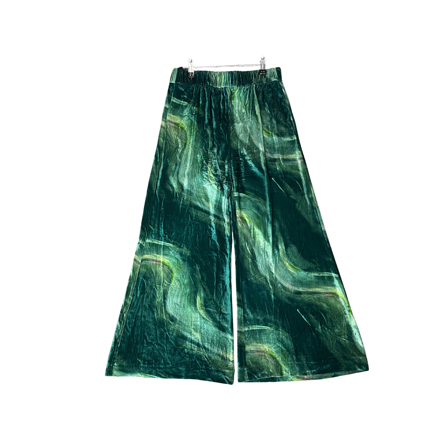 ALEMAIS Green swirl Silk Cotton Wide leg Pants B0326