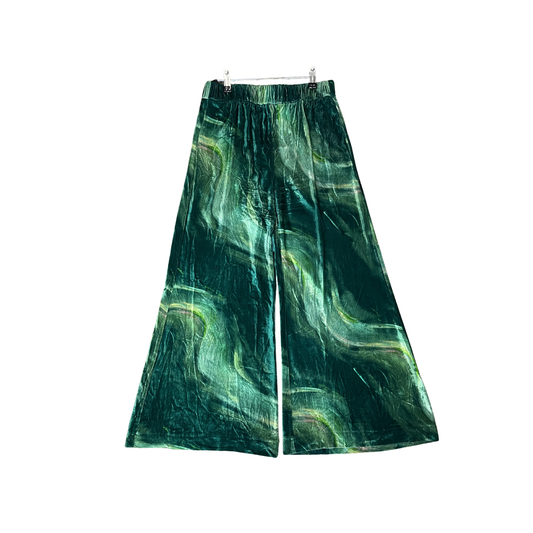 ALEMAIS Green swirl Silk Cotton Wide leg Pants B0326