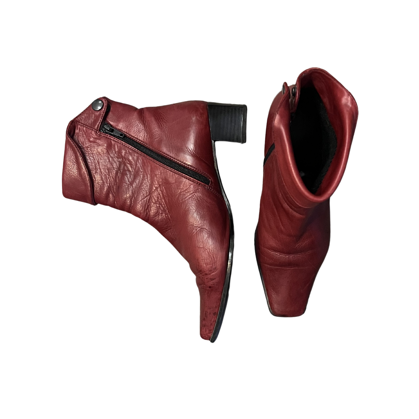 red vintage leather ankle boots Y0226