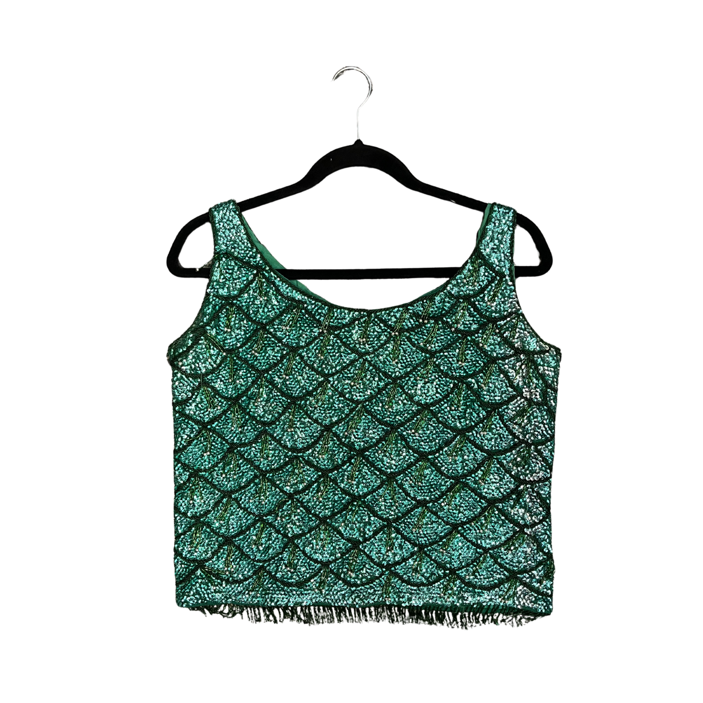 VINTAGE Green sequin beaded top B0326