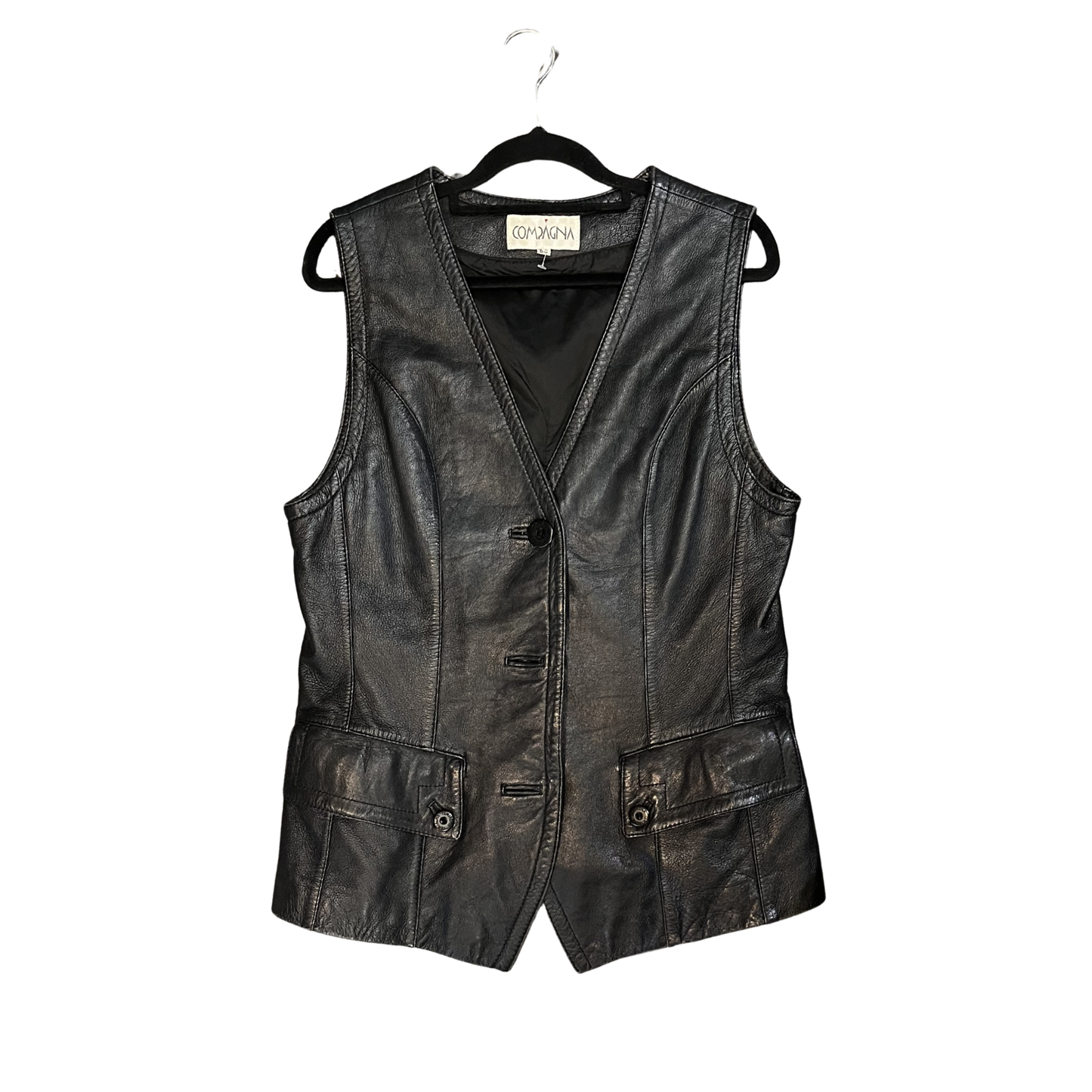 COMPAGNA black Vintage Leather Vest B0326