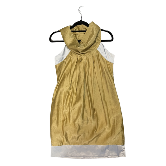 Gold silver shiney Boat High neck Mini Dress B0326