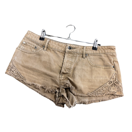 ROXY Vintage brown Embroidered denim Shorts P0326