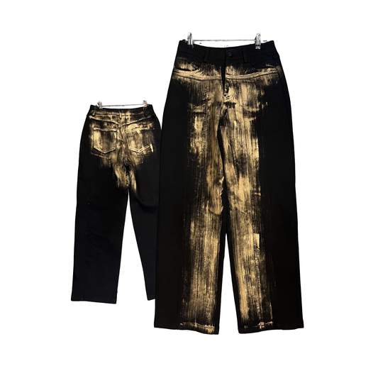 DOT YEARS Black wide leg jeans with gold paint P0326