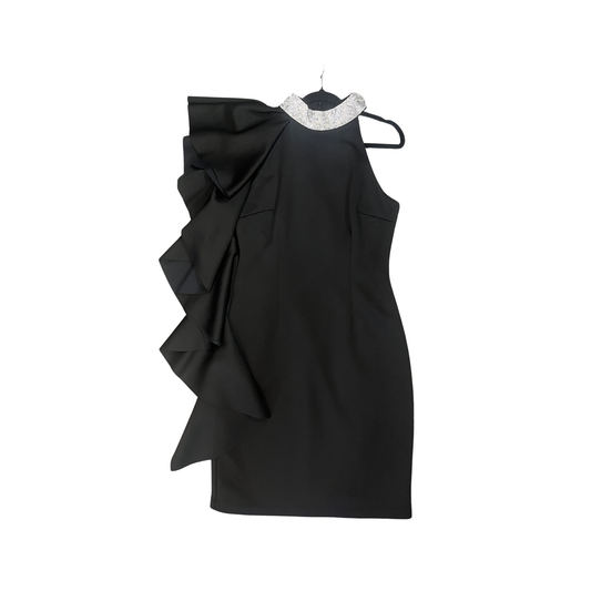 FRANK LYMAN black sequin Frill One shoulder mini dress P0226