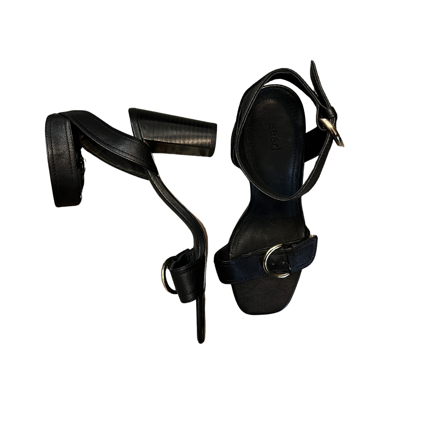SEED black Leather Silver buckle Heels R0426