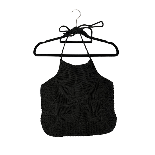 ALICE MOTEL VIntage black Embroidered crochet Halter top R0426