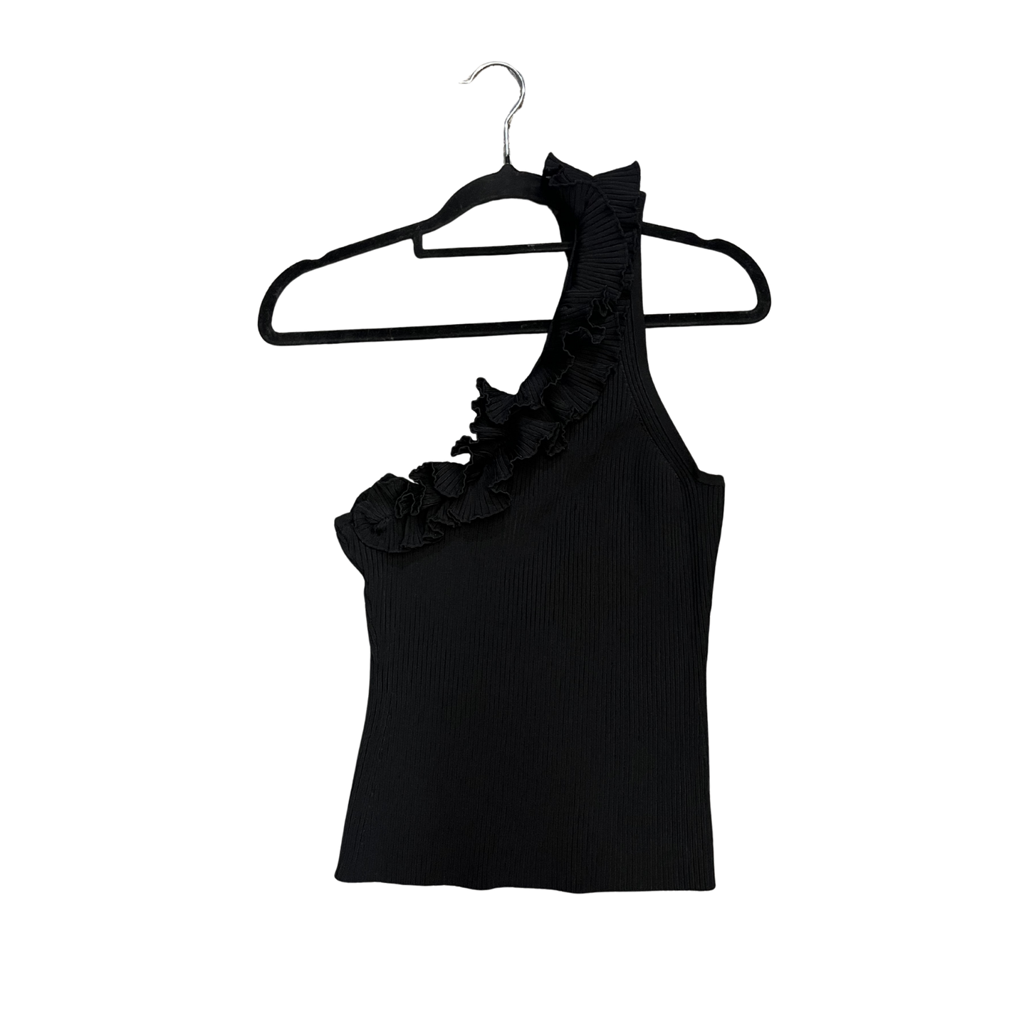 ZIMMERMAN black ruffle one shoulder top Y0526