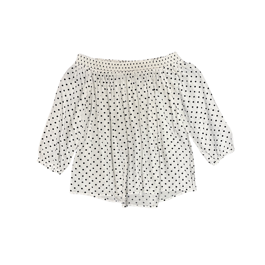 KAREN WALKER white black polkadot cotton Off the shoulder quater sleeve blouse Y0526