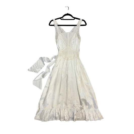White vintage Lace trim detail Midi Dress with back tie B0526