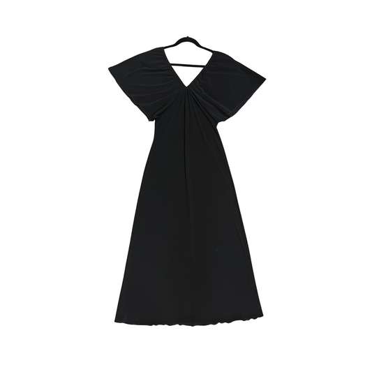 WORSHIP black batwing frill shoulder maxi dress P0426