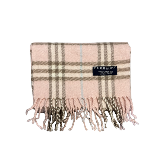 BURBERRRY Pink Blue brown Checkered lambswool Tassle scarf B0326