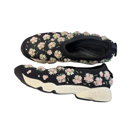 DIOR black mesh floral beaded sneakers B0526