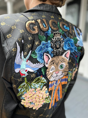 GG Meow Meow up-cycled Leather Jacket
