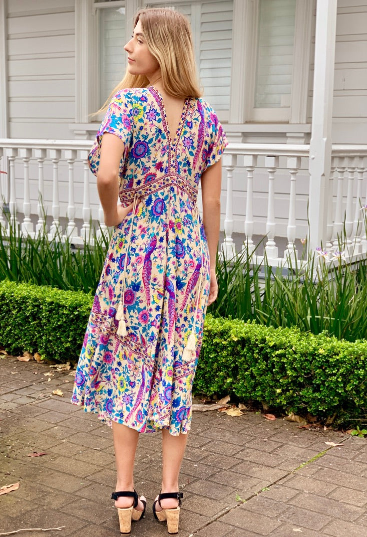 Boho Peacock Rayon Maxi Dress