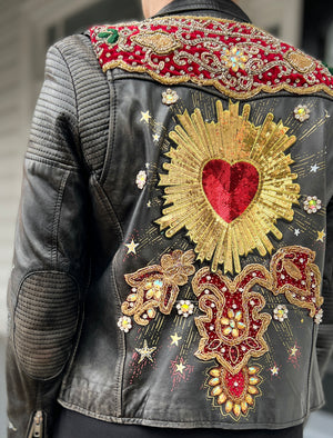Sacred Heart Sunrise Up-cycled leather Jacket