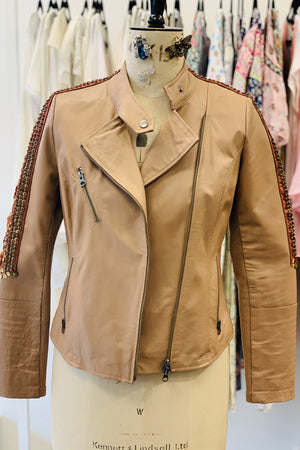 Gloria Camel Leather Embellished Jacket - sz8